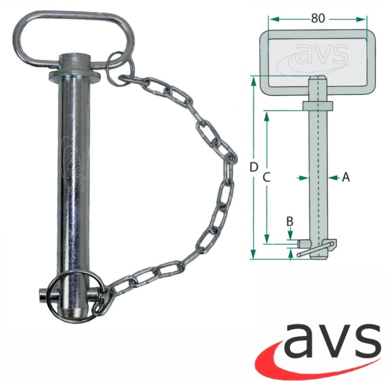 Oberlenkerbolzen Kat 2 Durchmesser 25mm Länge 165mm mit Griff Kette & Splint