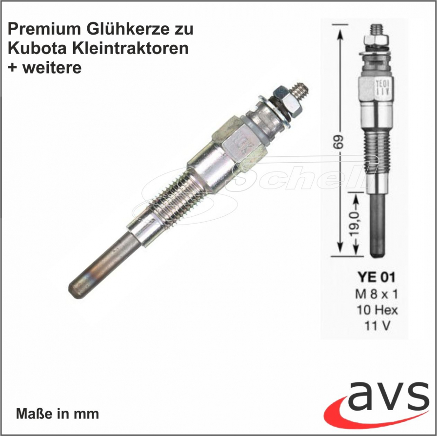 Glühkerze Kubota B1610, B1700, B3000, B3030, B3300, B7400, B7410, B7800, B3200