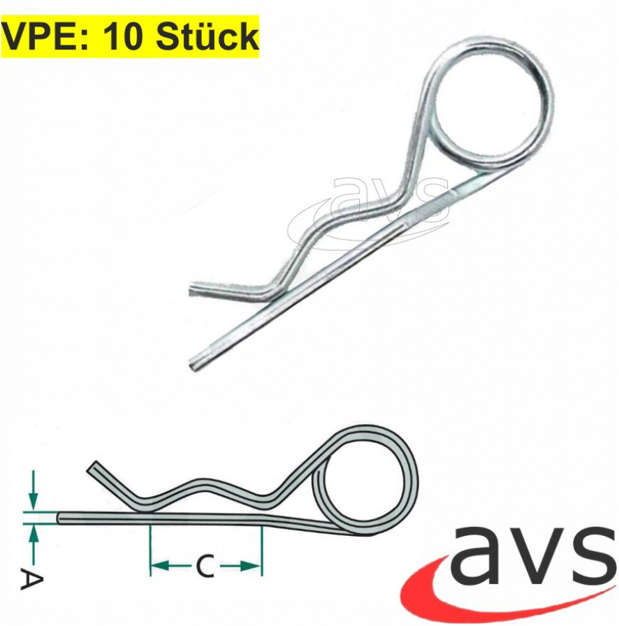 Federstecker 3mm Durchmesser 70mm Länge doppelt gebogen 10 Stück Verpackungseinheit